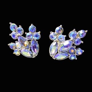 Coro Vintage AB Rhinestone Clip Backs Earrings